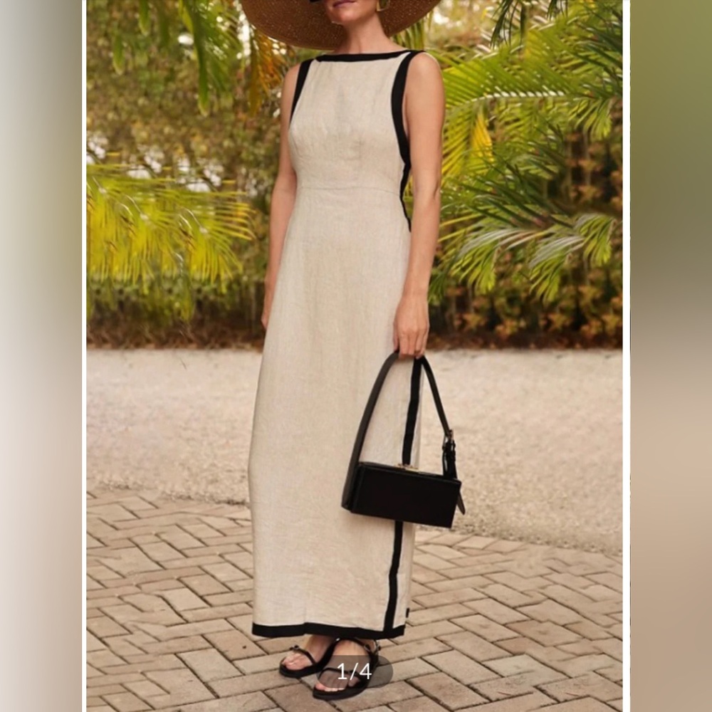 COMMENSE NWT (DISSH DUPE) Cotton & Linen Contrast Binding Long Dress Size L